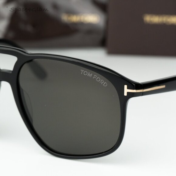 Tom Ford Men Sunglasses Shiny Black Smoke Pilot FT1000/S PIERRE 01A BRAND NEW - Picture 4 of 13